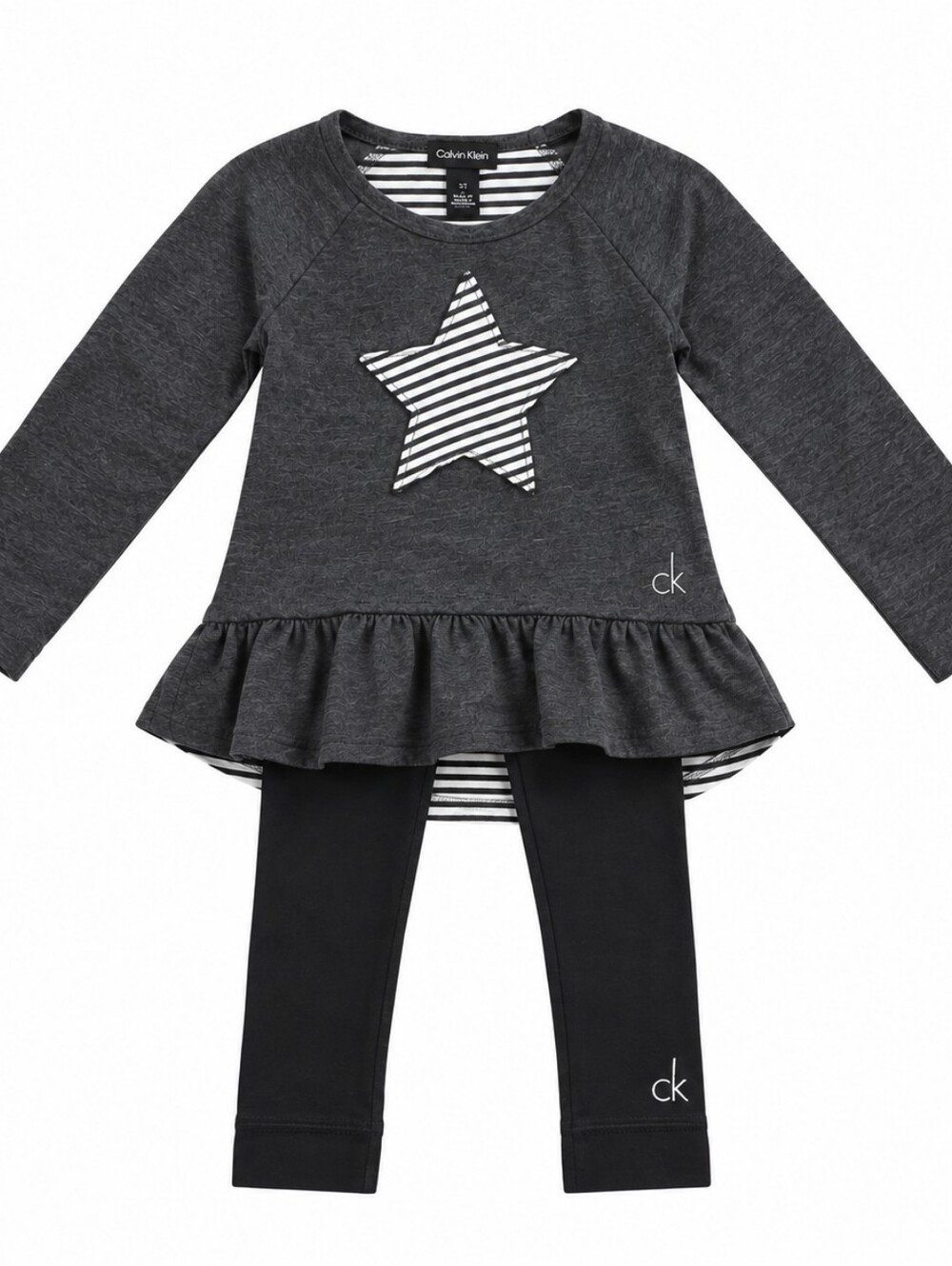 Calvin Klein Girls' Charcoal Star Ruffle Top & Leggings Set